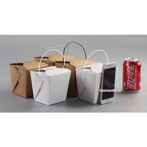 Handle kraft paper lunch box,Disposable Fast food boxes,dogget Packaging Snack Box takeout containers 100