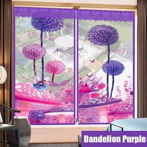 Pink Purple Dandelion Butterfly Door Window Mesh Screen Zipper Opening Yarn Air Tulle Fly Mosquito Net Curtain Remove Washabe