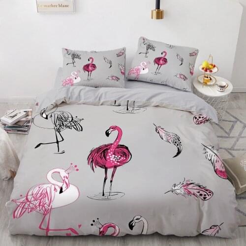 Simple Bedding Sets 3D Duvet Quilt Cover Set Comforter Bed Linen Pillowcase King Queen Full Double Flamingo 265x230cm Size