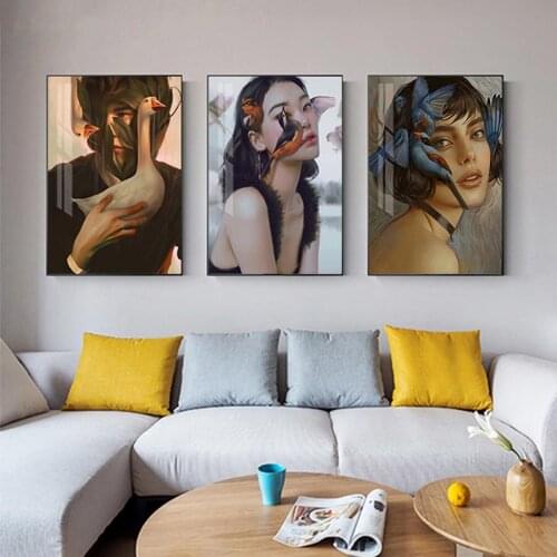 Nordic Diamond Painting woman and birds Full Square round Diamond Mosaic sale 3 pcs 5D DIY Diamond Embroidery Rhinestone Decor