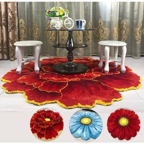 3D Peony Pattern Thick Carpet Nordic Art Flower Rug Soft Flocking Daisy Rug For Living Room Bedroom Anti-slip Hallway Door Mat