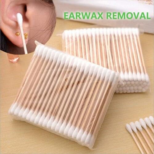 100Pcs Double Tipped Cotton Swabs with Wooden Handle Biodegradable Cotton Buds Applicator Ear Wax Removal Dust Dirt Clea