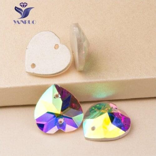 YANRUO 2202TH Large Crystal AB 40mm Heart AB No Scratches Shiny Gems For Garment Clothes Glass Stones Sew On DIY Craft Beads