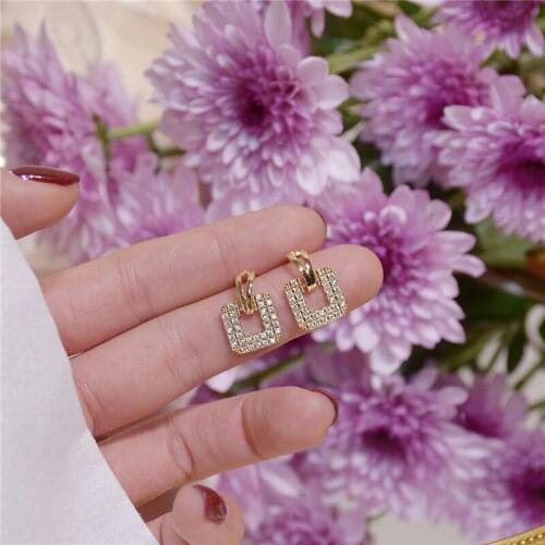 YIZIZAI 14k Real Gold Square Pave Inlaid Top Zircon Earring for Women Charm Elegant Temperament Drop Eearrings Jewelry Brincos
