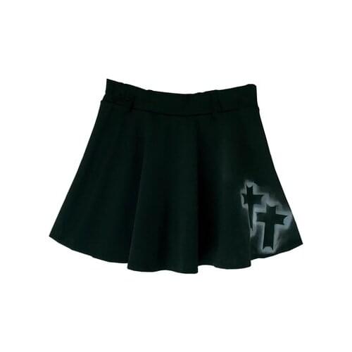 Summer Fashion Women Preppy Style Punk Gothic Girls Harajuku Black Cross Printing Skirt Woman Pleated Skirts
