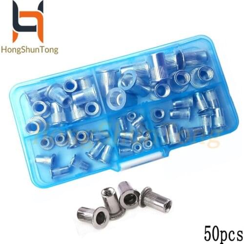 50pcs/set Aluminum Alloy M3 M4 M5 M6 M8 Rivet Nuts Flat Head Rivet Nuts Set Nuts Insert Riveting Small Countersunk Head Nuts