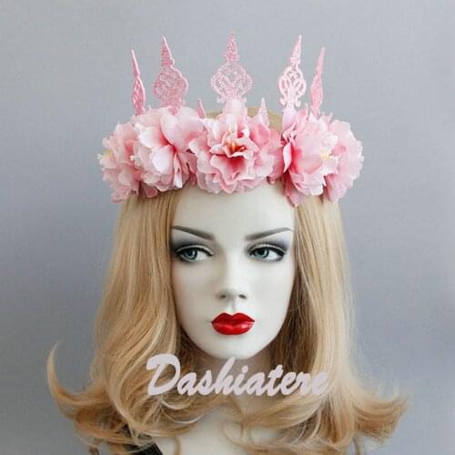 Flower Tiara Headband Pink Princess Crown Girls Lolita Bridal Hair Accessories Wedding Tiaras and Crowns Women Headwear