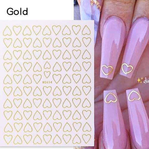1pcs heart cute nail stickers designer self-Adhesive Ultra-thin Hollow nail art 3d decal gel nail strips nail embellishments