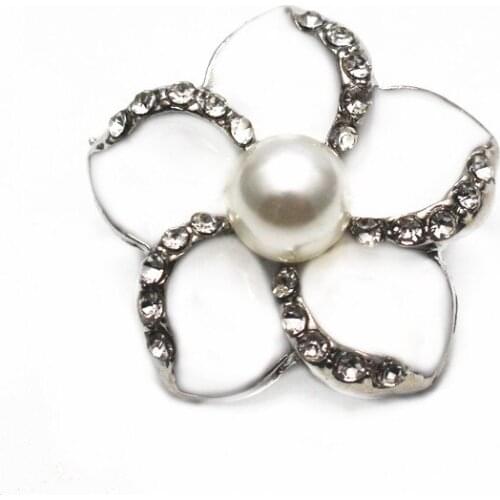 10pcs/lot Enamel White Flower Snap Buttons Pearl Crystal Snap Charms Fit 18mm/20mm DIY Snap Bracelets&Bangles Jewelry Making