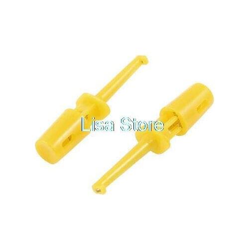 10 x Spring Loaded SMD IC Test Hook Clip Yellow for Multimeter Lead Cable