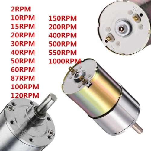 12V High Torque Electric Gear Box Motor Low Speed with 37mm Gearbox 2 Terminal Connectors
