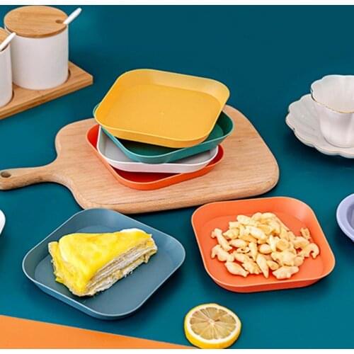 2Pcs Table Plates Flexible Multifunctional PP Colorful Smooth Square Dessert Dishes for Home Fruit Snack Tray Fish Bone Dish