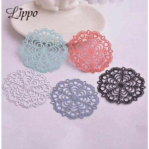 20pcs AA1710 50mm Large Round Flower Charm Connector Filigree Hollow Charm Earrings Base Pendant Connectors Embellishment bijoux