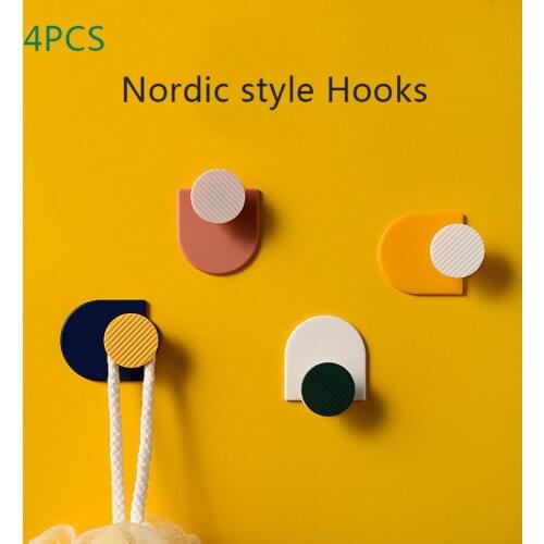 4PC Powerful Self Adhesive Hooks Removable Key Holder Door Towel Hook On The Wall Clothes Free Punch Bathroom Wall Hanging Decor