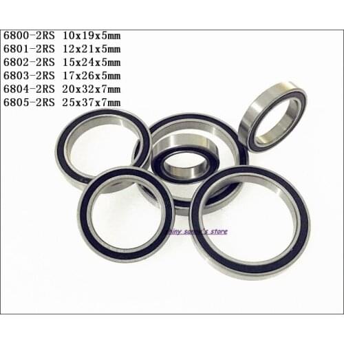 5-10pcs/Lot 6800-2RS,6801-2RS,6802-2RS,6803-2RS,6804-2RS,6805-2RS The Rubber Thin Wall Deep Groove Ball Bearing Brand New