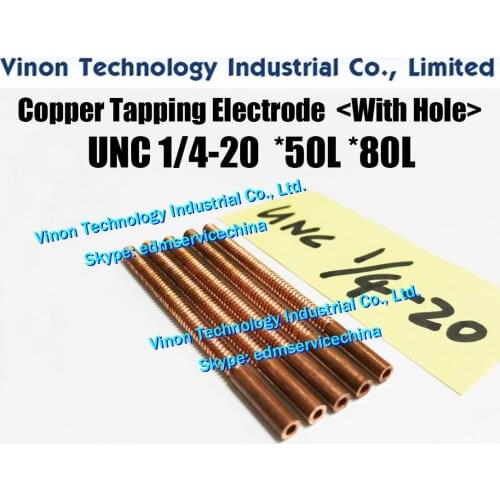 5PC/Lot) UNC 1/4-20*50L*80Lmm Copper Tapping Electrode with hole .Tapping electrode copper 1/4-20 UNC orbital ¼''-20