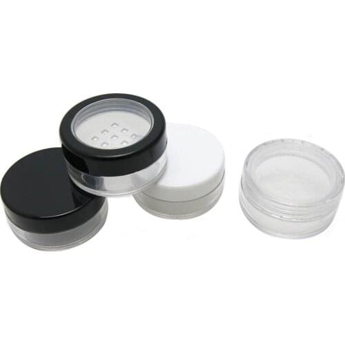 50 x 5g Empty Small clear Plastic Powder Jar hole Seal Powder Case Pot Cosmetic packaging container with black white clear lid