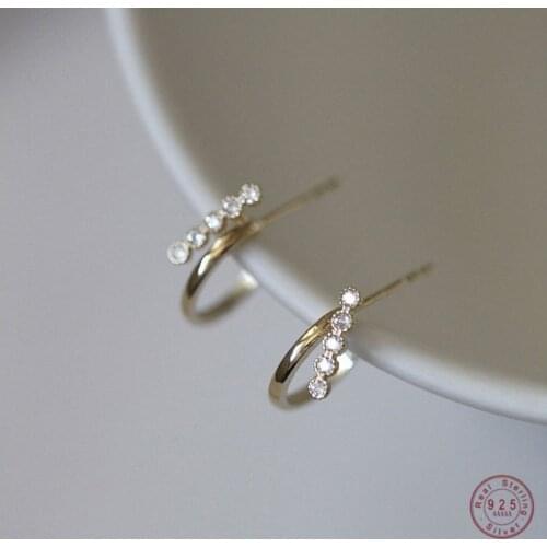 925 Sterling Silver French Simple Pavé Crystal Cake Side Stud Earrings Women Light Luxury Temperament Party Jewelry Gift