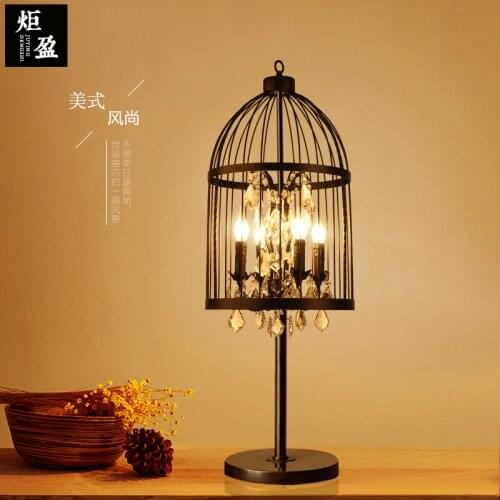 American country table lamp crystal iron cage living room bedroom Hotel Der Bar Restaurant
