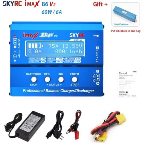 SKYRC iMAX B6 V2 60W 6A DC 2.5mm/XT60 Dual Input Battery Balance Charger Discharger with XT60 Output for Lipo/Li-ion/LiHV/LiFe/N