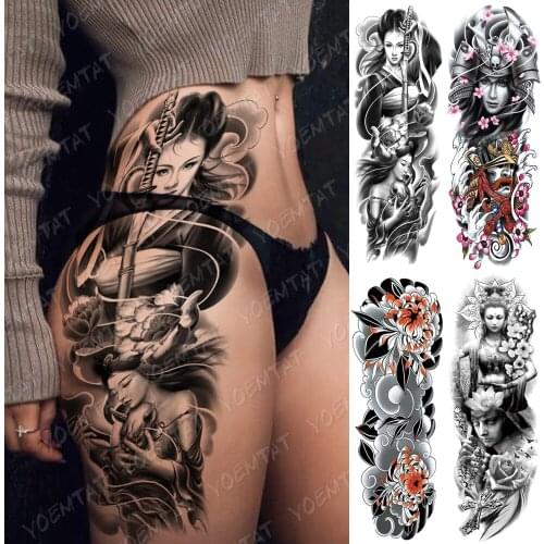 Large Arm Sleeve Tattoo Japanese Geisha Samurai Waterproof Temporary Tatto Sticker Gun Waist Leg Body Art Full Fake Tatoo Women