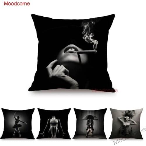 Black Elegant Sexy Nude Woman Fashion Lady Home Decorative Art Sofa Pillow Case Nordic Modern Art Sexy Linen Cushion Cover Case