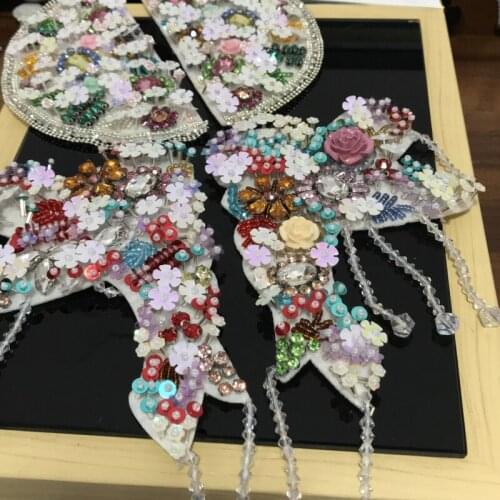 Deerflower rhinestones bead brooch patches applique vintage crystal fabric sew on patch fashion clothing bags decoration patch