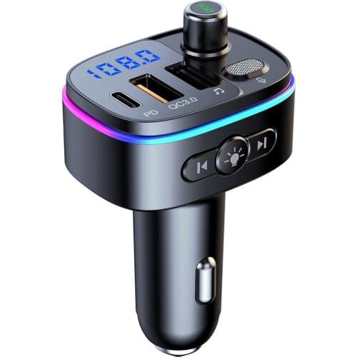 FM Transmitter Car Bluetooth-compatible 5.0 Handsfree Mp3 Player PD Type C QC3.0 USB Fast Charge Atmosphere Lamp Audio Receiver