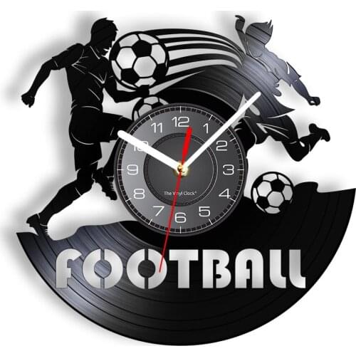 Football Re-purposed Vinyl Album Record Clock Silent Movement Clock Timepieces For Boys Room Soccer Sport Wall Art Home Decor