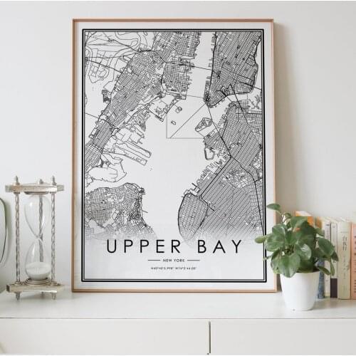 UPPER BAY New York NY usa city map Nordic Living Room Decoration Canvas Poster Modern Home Decor Art Print Painting
