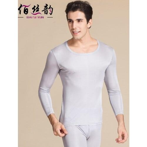 100% Silk Silk Knitting T-shirt Male Pure Thermal Underwear Sets Long Johns