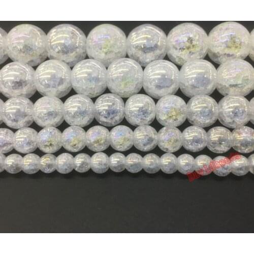 Natural AB Color Snow Cracked Crystal Stone Round Beads For Jewelry Making DIY Bracelet Necklace 4 6 8 10 12mm 15.5