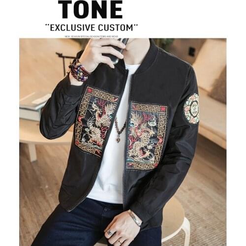 KUANGNAN Chinese Men Jacket Coat Bomber Man Dragon Embroidery 5XL Men Jacket Coat Black Jacket Streetwear Mes Clothing 2018