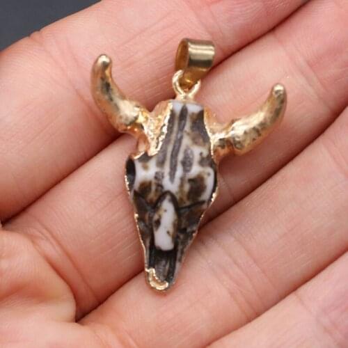 Acrylic Stone Pendant Bull Head Type Plated Pendant Necklace For DIY Jewelry Best Birthday Gift Size 26x30mm