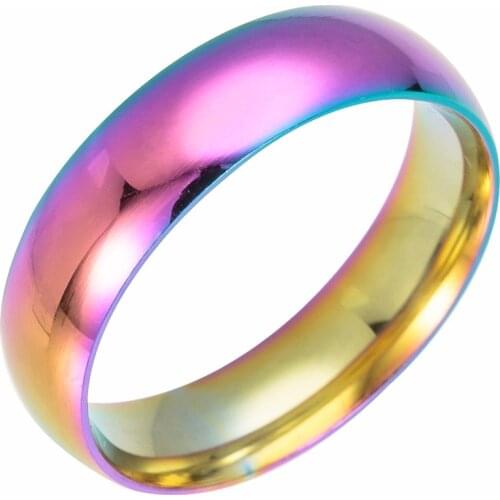 Fashion High Quality Classic Simple Men Women Rainbow Color Ring Stainless Steel Anniversary Band Ring Bohemia Lovers Jewelry