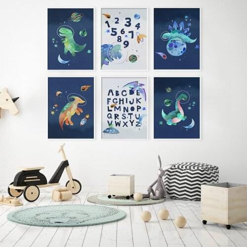 Cartoons Animals Dinosaur Digital Letter Canvas Poster Nursery Wall Art Print Modern Painting Kids Bedroom Decoration Picture