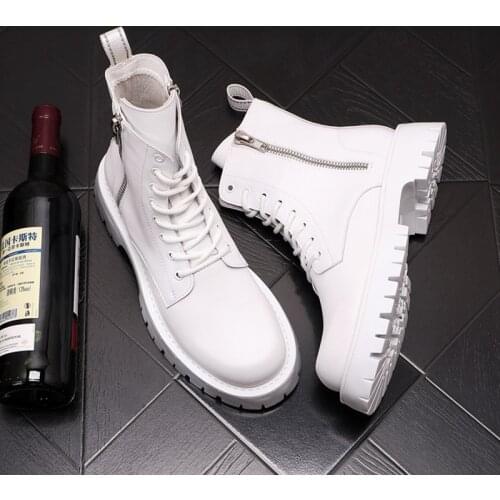 Men Casual White martin shoes Motorcycle Ankle Boots Punk High Tops Height Increasing shoes Zapatillas Hombre
