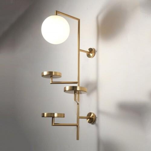 Post Modern Line Wall Lamp Minimalism Nordic Glass Ball Led Wall Sconce Light Fixtures Bathroom Bedside Mirror Lights Loft Decor