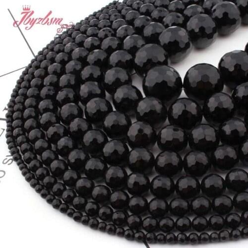 6,8,10,12mm Faceted Round Bead Ball Black Agates Natural Stone Beads For DIY Necklace Bracelets Jewelry Making 15" Free Shipping