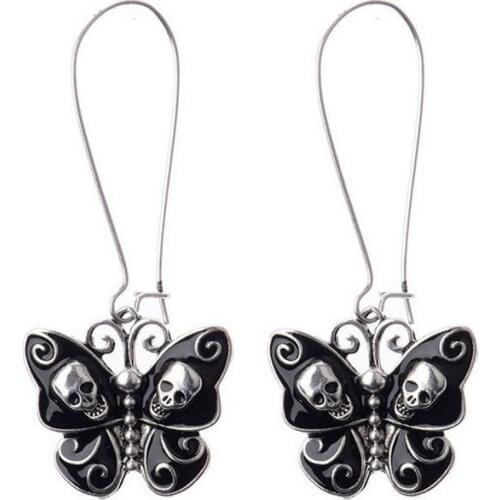 Cheaper Adult Hallowmas Jewelry Skull Anaglyph Black Enamel Butterfly Earrings for Women Fashion Zinc Alloy Metal Skull Earrings