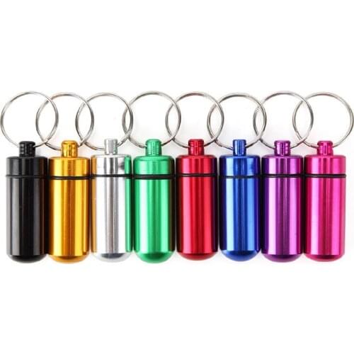 New High Quality Portable WaterProof Mini Blue Aluminum Keychain Tablet Storage Box Bottle Case Holder