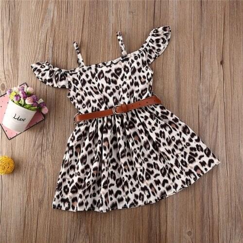 1-6Y Fashion Toddler Newborn Kids Baby Girls Dress Leopard Print Princess Party Sleeveless Dress Clothes Girls Dress With Belt