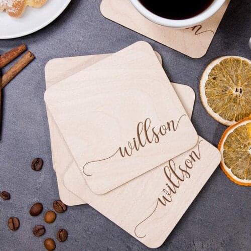 Personalized Coaster Name for Couple Drink Coaster Housewarming Gift Custom Wood Coasters for Drinks Wedding Favors gifts