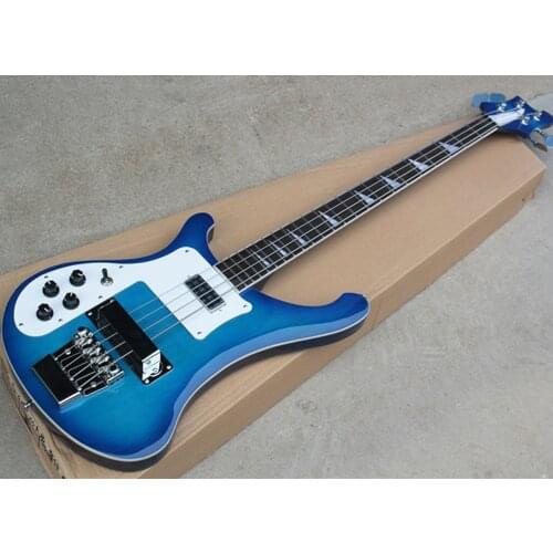 Factory Outlet-Left Handed 4 Strings Blue Electric Bass with White Binding,Rosewood Fretboard