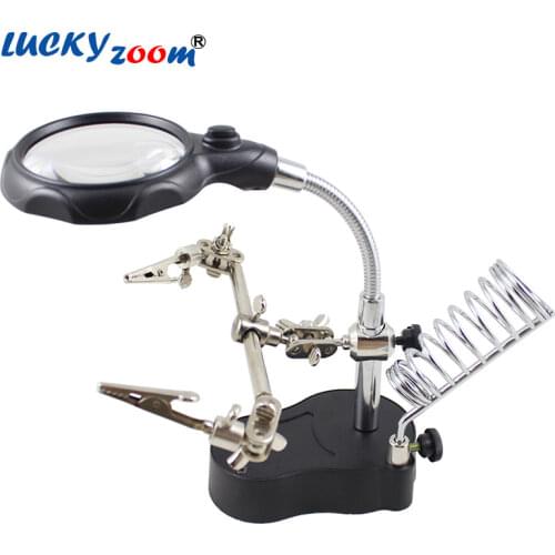 Welding Helping Hand Magnifier 2 LED Reading Illuminated Magnifier Electronic Inspection Auxiliary Repair Clamp Soldering Loupe