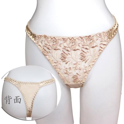 Sexy silk panties female mulberry silk transparent low-waist lace t temptation thong