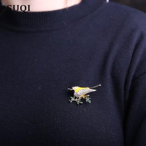 SUQI Vintage exquisite Animal birds Brooch Rhinestone Imitation Pearl flower Enamel brooches Pin for Womens Jewelry accessories