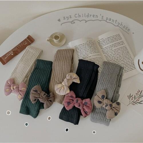 Sweet Princess Style Infant Baby Girl Polka Dot Bowknot Tights New Autumn Children Knitted Cotton Pantyhose Kids Stocking Pants