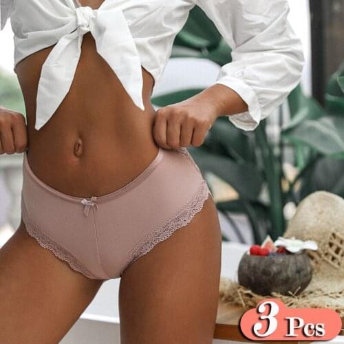 3Pcs/Lot Lace Back Hollow Out Panties Set Women Thin Floral Edge Sexy Underwear Transparent Briefs Seamless Lingerie Thong Set