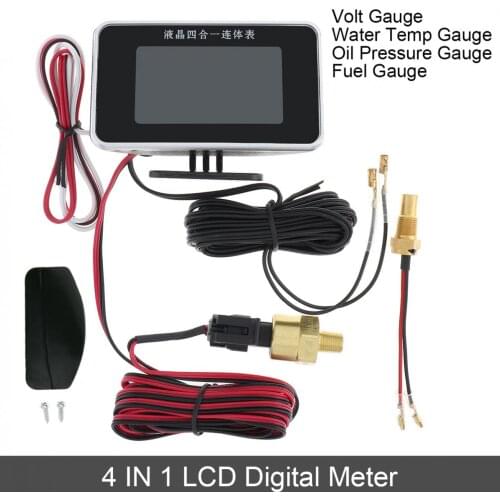 12V Universal 4 In 1 Car LCD Digital Volt Gauge+ Water Temp Gauge+Oil Pressure Gauge + Fuel Gauge with Sensor for Car / Truck